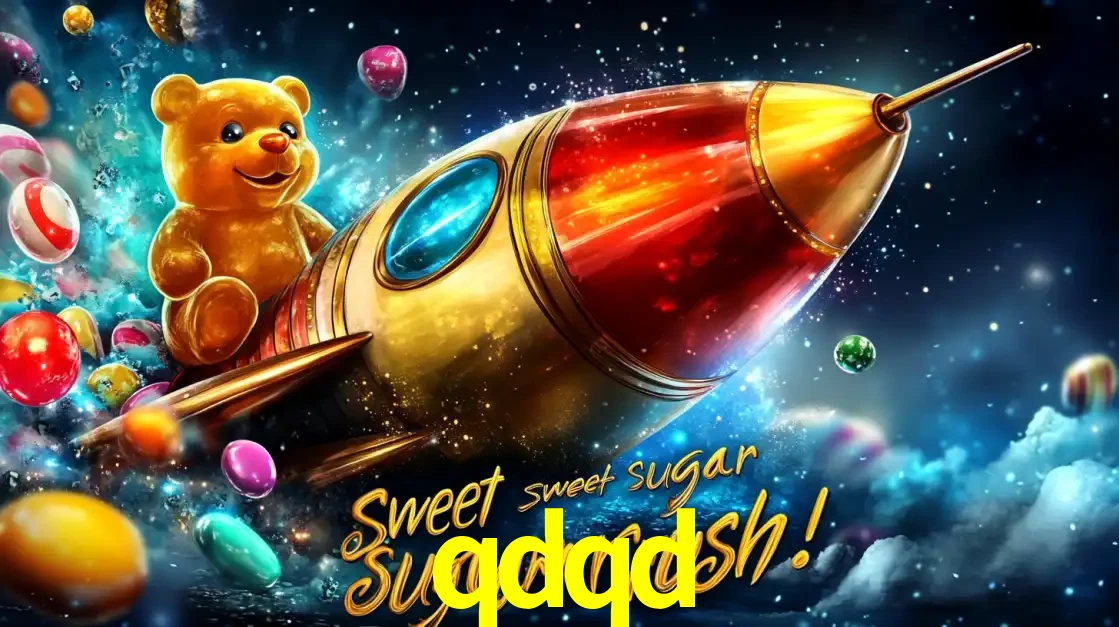 Arte promocional do jogo de slot Sugar Rush, com um urso de pelúcia em um foguete viajando pelo espaço de doces, um dos jogos divertidos disponíveis no cassino qdqd.